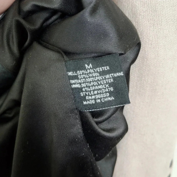 W118 WALTER BAKER | WOOL BLEND FAUX LEATHER TRIM SHAWL COLLAR BLAZER - Picture 10 of 15